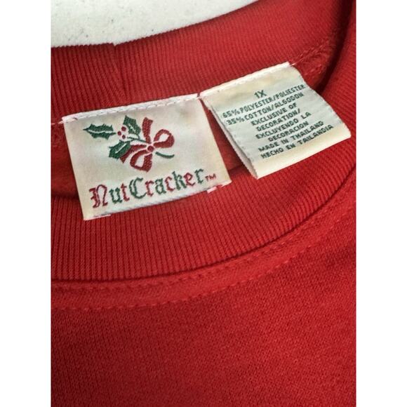 Vintage Nutcracker Red 1X Embroidered Santa Happy Holiday! Christmas Sweatshirt - Picture 2 of 12
